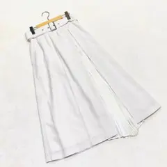 ELENDEEK シフォン切替 ロングフレアスカート02 オフホワイト ベルト付のサムネイル
