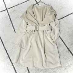 ミッシェル・クラン　リバーコーディガン　裏起毛　ベルト付き　フード付き　ホワイト