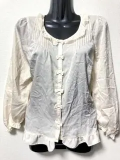 美品 earth music&ecology 9分袖 リボン シアー ブラウス