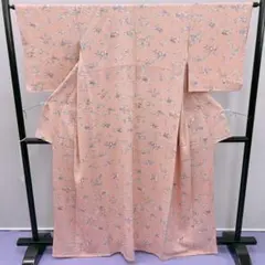 ★4013★ 小紋 くすんだピンク色 花柄 袷 レトロ品