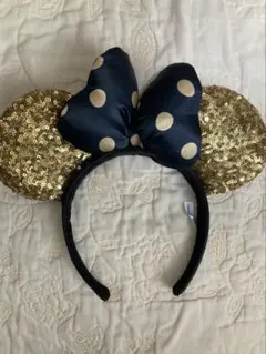 ミニーマウス風カチューシャ ゴールドとネイビー