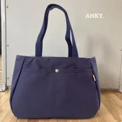 帆布トートバッグ 肩がけ ハンドメイド 紺色 外ポケット付 ボトルホルダー付
