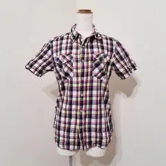 Purple&Yellow チェック柄シャツ 半袖 マルチカラー 綿100％ 9のサムネイル
