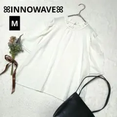 391★イノウェーブ 襟フリル半袖ブラウス【M】アイボリー 透け感 可愛い