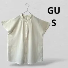 GUジーユー 半袖ブラウス フリル襟　バンドカラー　Sサイズ　ホワイト