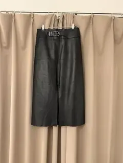 【Massimo Dutti】黒 レザー タイトスカート バックルデザイン