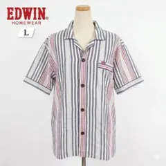 EDWIN マルチストライプ オープンカラー 半袖シャツ Lのサムネイル