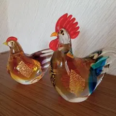 multi Glass 鶏の置物 夫婦 2体セットのサムネイル