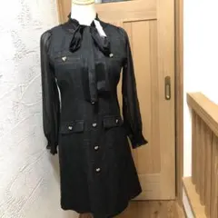 新品　tocco ボウタイリボン付きハート釦シアードッキングツイードワンピース