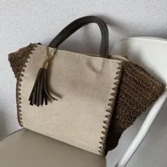 異素材ミックスタッセル付きかごトートバッグ