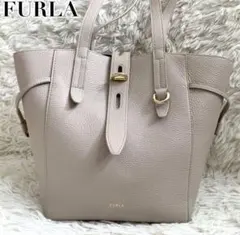 極美品✨フルラ 現行 トートバッグ NET レザー ロゴ ピンクベージュ A4可のサムネイル