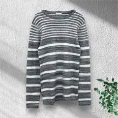 ジーユー GU ボーダー クルーネック ニット セーター 長袖 【L】 グレー