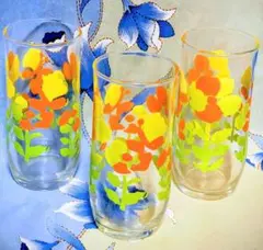 東洋佐々木ガラス 花柄カラフルグラス 3個セット