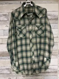 緑系チェック柄長袖ネルシャツ vintage shirt us
