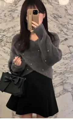 パールカシュクールシャギーニットトップス[kz457]