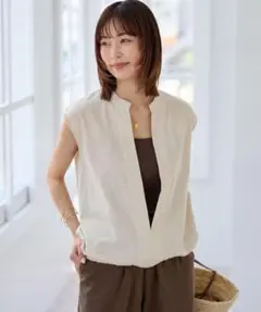 ☆normment スキッパー ブラウス ノースリーブ Vネック ドローコード