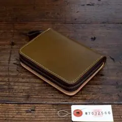 本革 オリーブグリーン ラウンドファスナー メンズ 財布 二つ折り 新品 緑