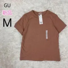 新品タグ付 GU WOMEN コットンスムースクルーネックT ピンク M 半袖