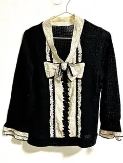 アクシーズファム♡リボンレースニット　黒　M