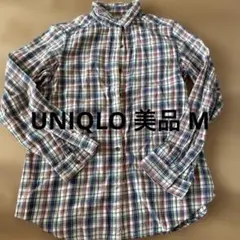 ユニクロ M 美品 コットンチェックシャツ 綿100 長袖