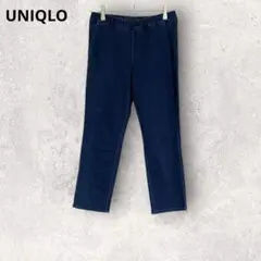 ユニクロ　ストレートデニムパンツ　ウエストゴム　リラックス　ダークブルー　L