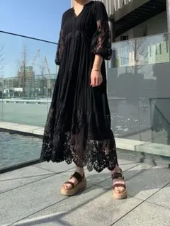 グレースクラス グレースコンチネンタル レース切替マキシワンピース 36