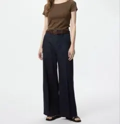 【新品未使用】ユニクロ ワイドトラウザージーンズS ネイビー