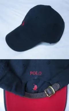 ポロ ラルフローレン レザーストラップ キャップ ブラック