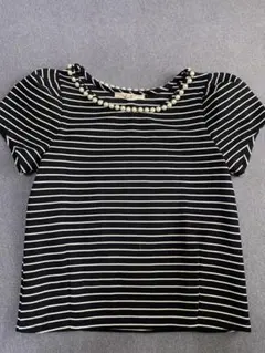 dazzliストライプ Tシャツ 半袖 パール装飾