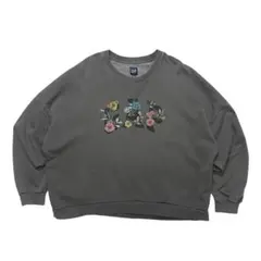 90s GAP フラワープリント スウェット XL グレー 花柄 デカロゴ 古着