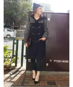 Ungridフード付きネイビー×グレー ダッフルコートMsize