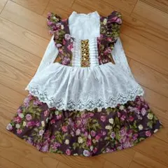 【未使用】ハンドメイド 花柄エプロンワンピース