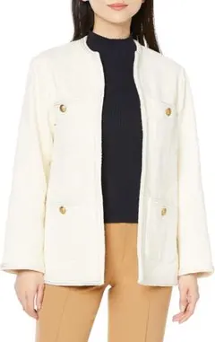 パッチポケット金ボタンロングツイードジャケット