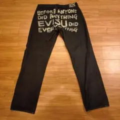 極レア EVISU ダークデニム バックプリントパンツ　38インチ