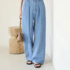 【最終値下げ!!】　ロペピクニック　柄デニムタックワイドパンツ