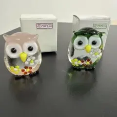 ガラスの置物／フクロウ2点