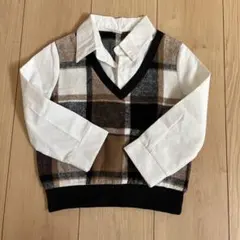 SHEIN チェック柄 ベスト シャツ重ね着風　 4Y
