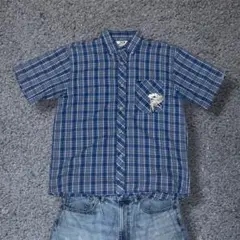 00s PIKO シアサッカー チェック半袖シャツy2k c-boy 短丈 レアのサムネイル