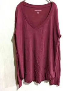 海外古着✨AMERICAN EAGLE バーガンディ Vネック長袖Tシャツ