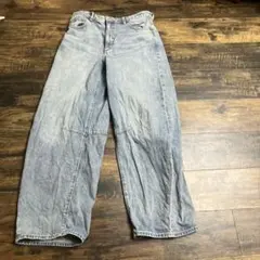 ライトブルー ワイドレッグデニムパンツXLサイズ