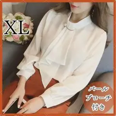 ボウタイシャツ ブラウス 白 XL シフォン とろみ フォーマル 七五三 受験