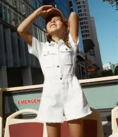 ZARAキッズホワイトデニムオールインワン　ショートパンツ100110 120