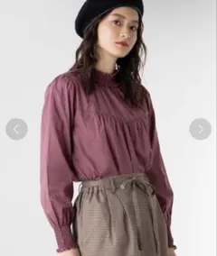 WEGO/シャーリングハイネックシアーブラウス ボルドーのサムネイル