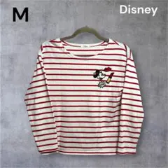 Disney ホワイト ミニーマウス 長袖 Tシャツ M ボーダー リップ 定番のサムネイル