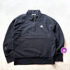 00s US古着 アディダス　ハーフジップスウェット　L 黒　厚手　裏起毛