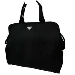 【A4対応・美品】PRADA トートバッグ 肩掛け 三角ロゴ ブラック 白タグ