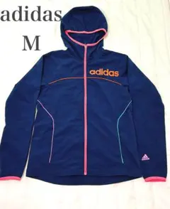 adidas ジャケット　ジッパーフード M ネイビー　ピンク　レディース