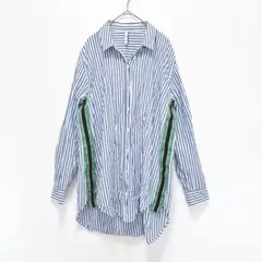 ザラ ストライプシャツ L ブルー ライン入り レギュラーカラー オーバーサイズ