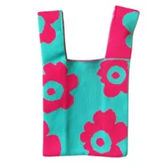 美品　ニットバッグ ミニバッグ サブバッグ エコバッグ 花柄ハンドバッグ