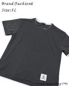 Fashion6フェイクレイヤード Tシャツ XL ブラック